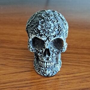 Decorative Floral Skull Figurine in Black and White